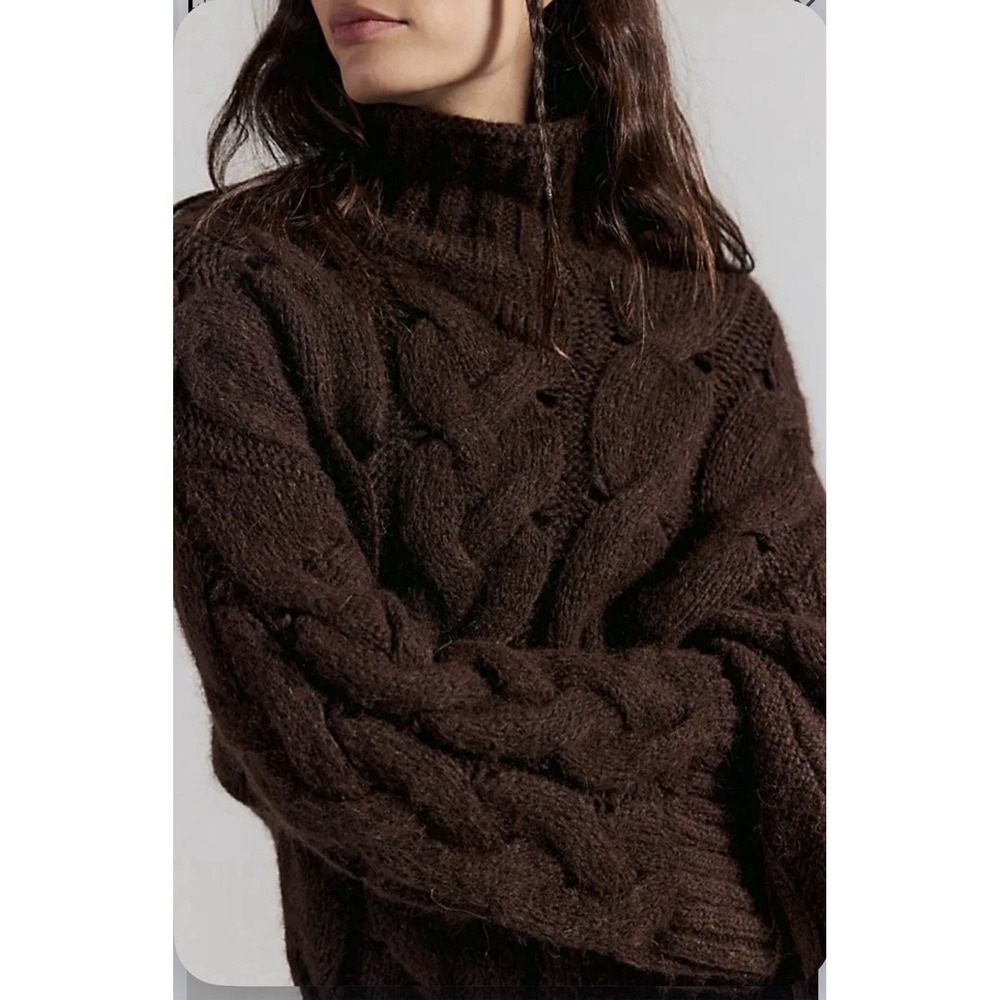 Free People Clementine Alpaca Wool Chunky Cozy Cable Knit Pullover Sweater XS
